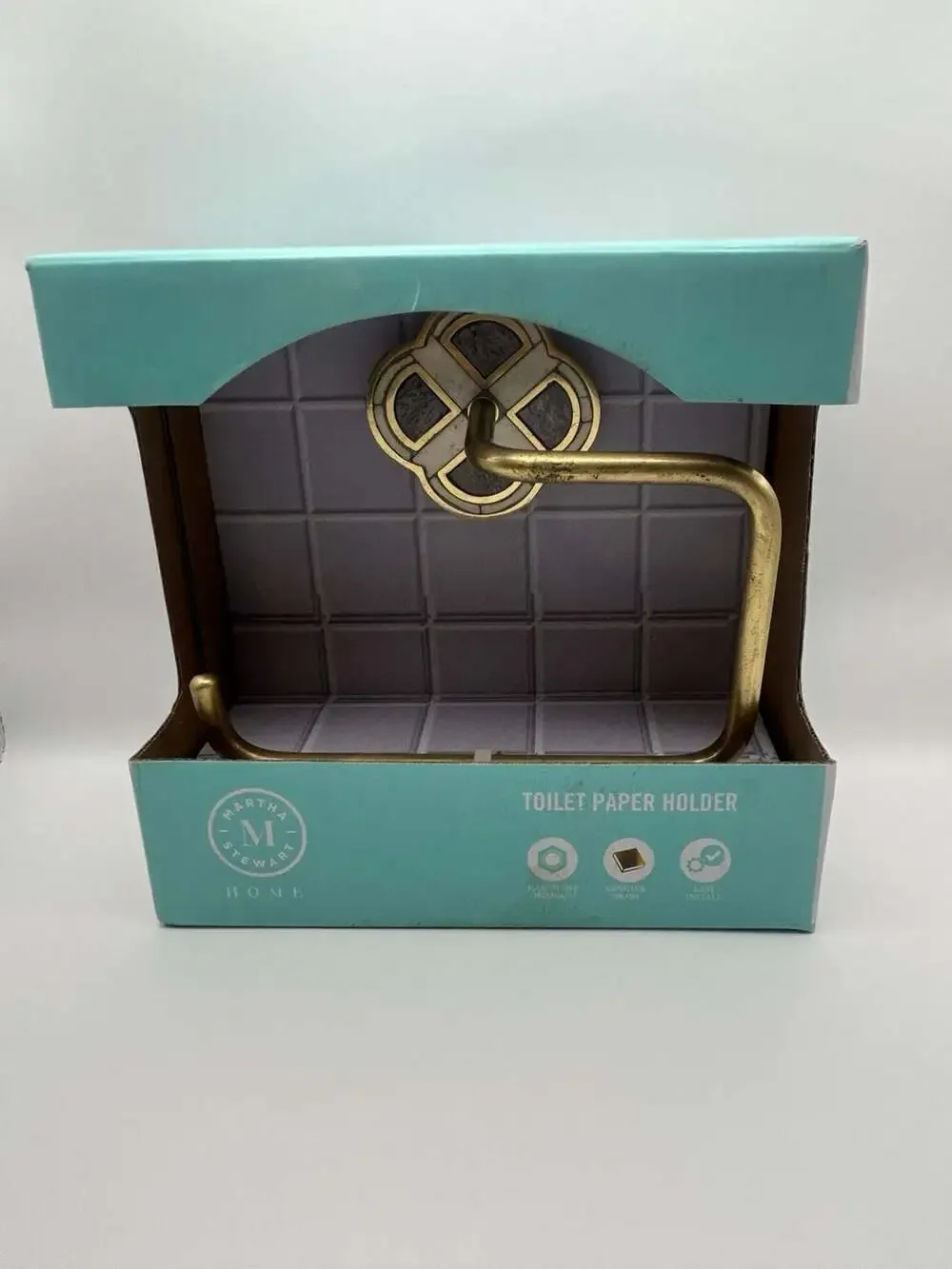 Martha Stewart Home Genuine Brass Toilet Paper Holder with Decorative Inlay